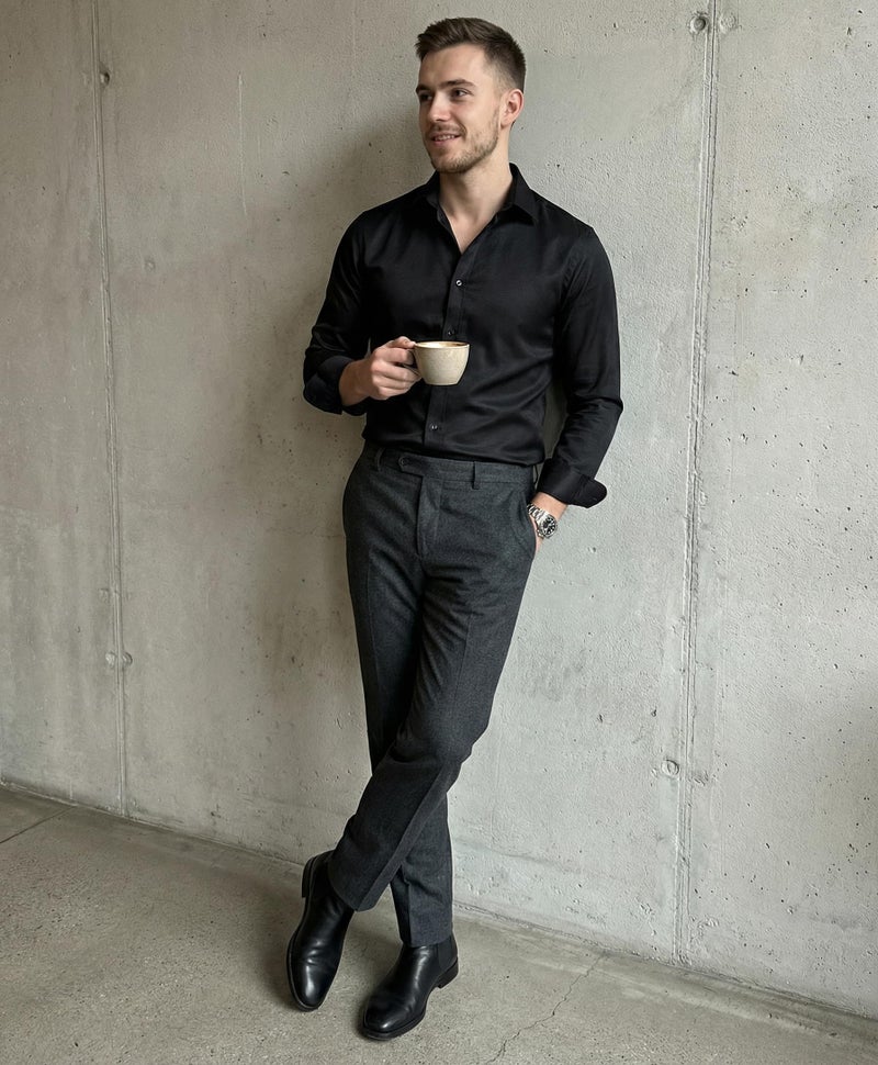 Beninos Men's Dress Shirts Solid Long Sleeve Texture Formal Shirt Business Casual Button Down Shirts (C455 Black, M) - Image 4